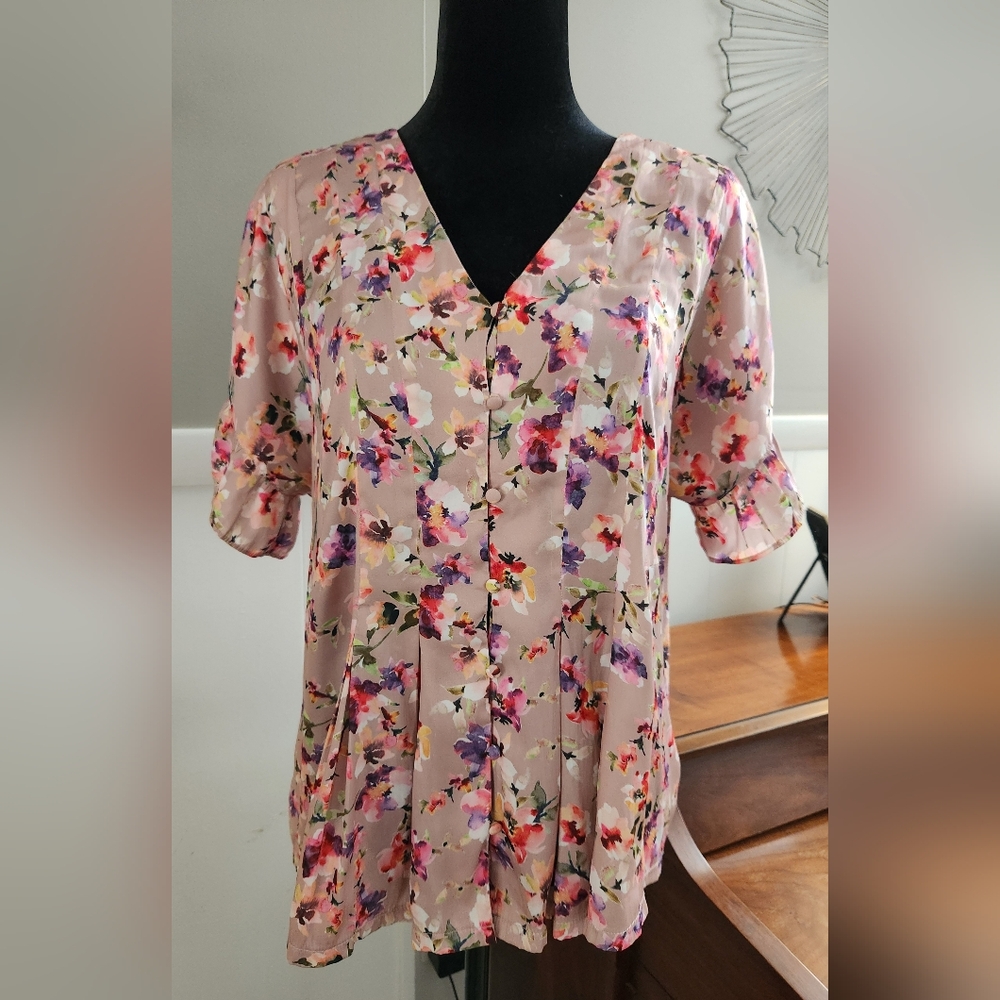 Dolan Pink Floral V-Neck Blouse